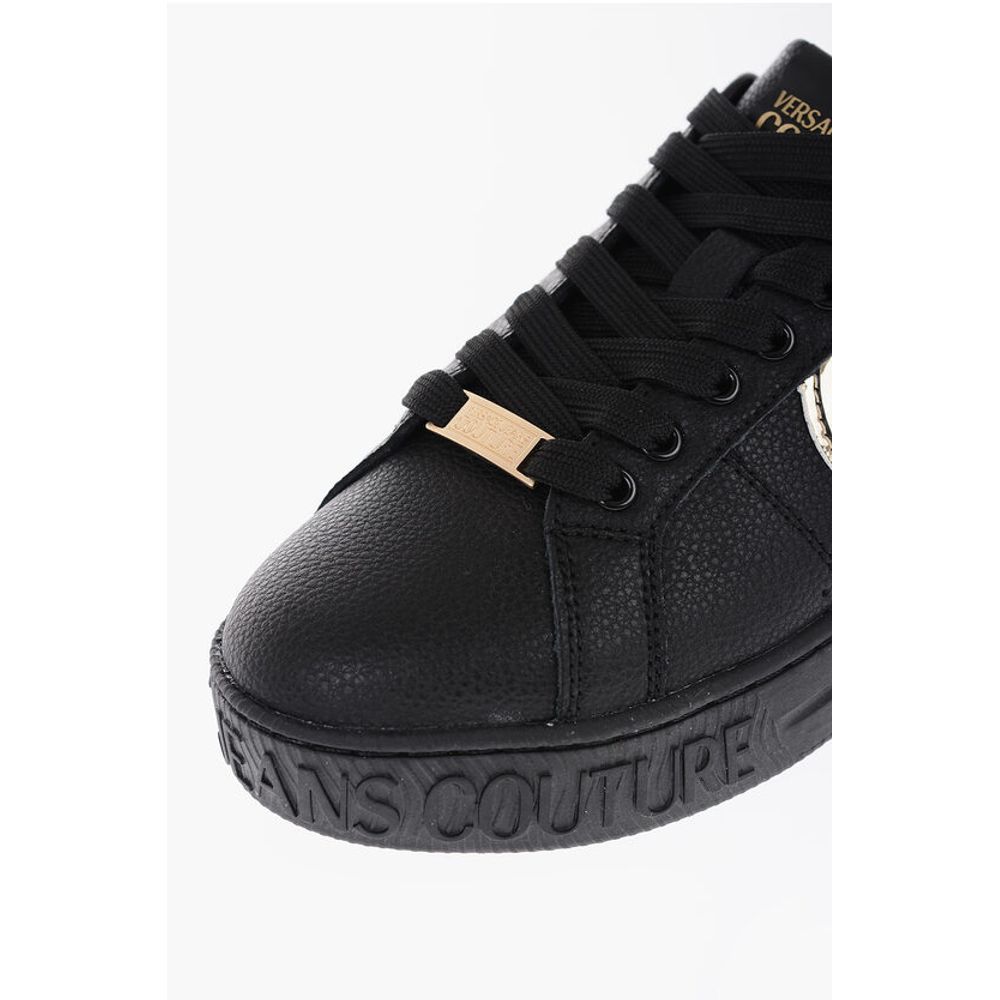 Versace JEANS COUTURE Textured Leather Low-Top Sneakers with Golden