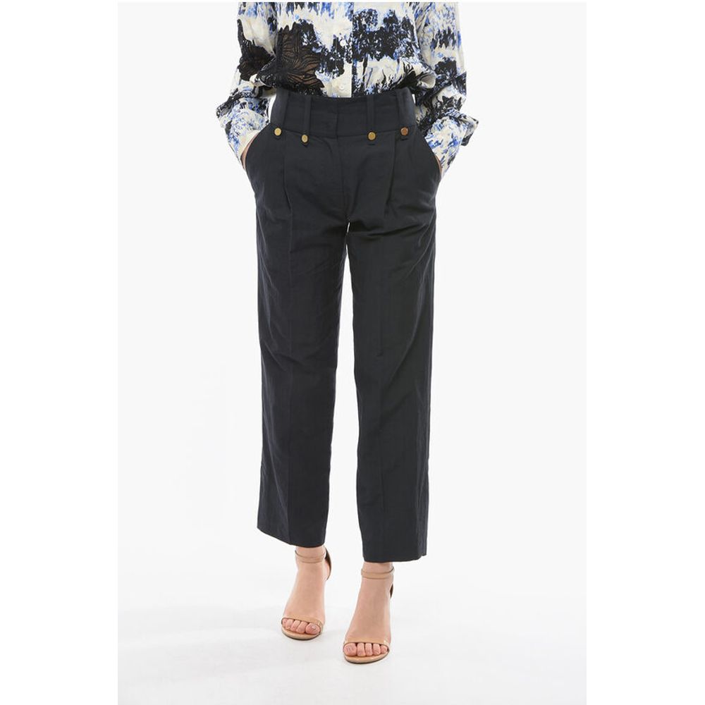 Eudon Choi Linen and Virgin Wool DOLORES Single Pleat Pants with Golden