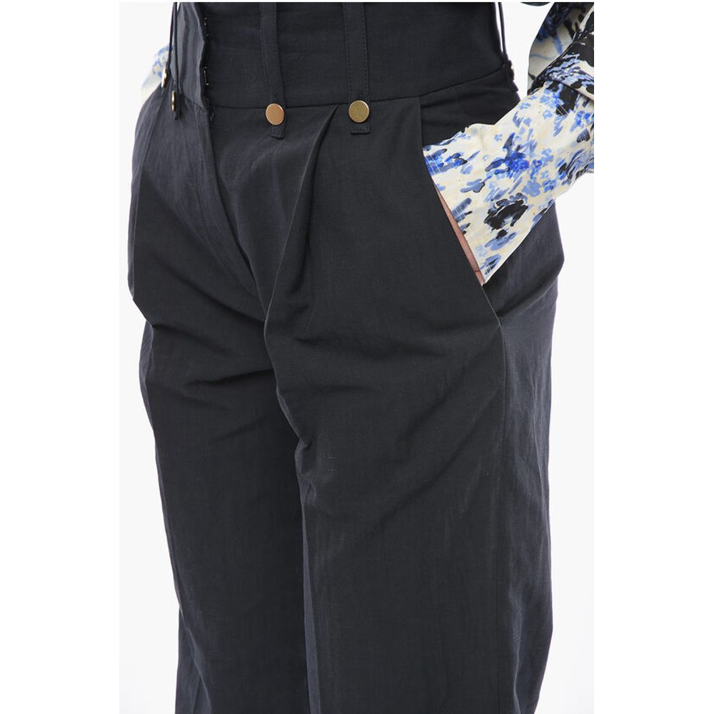 Eudon Choi Linen and Virgin Wool DOLORES Single Pleat Pants with Golden