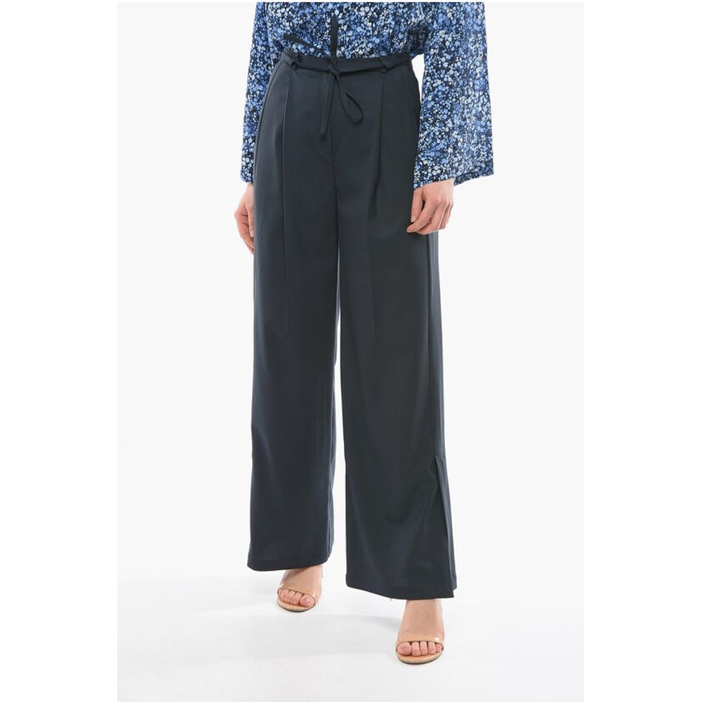 Eudon Choi Virgin Wool TANDIN Wide Leg Pants with Ankle Split and Belt