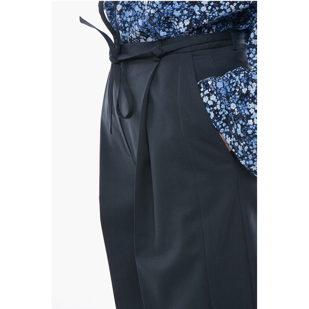 Eudon Choi Virgin Wool TANDIN Wide Leg Pants with Ankle Split and Belt