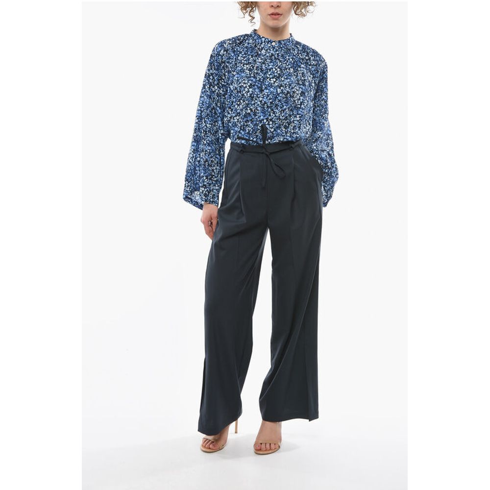 Eudon Choi Virgin Wool TANDIN Wide Leg Pants with Ankle Split and Belt