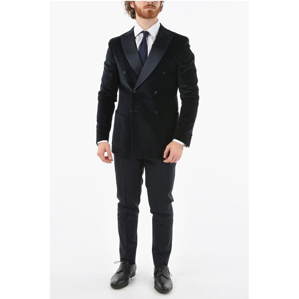 Corneliani CC COLLECTION patterned velour center vent peak lapel double