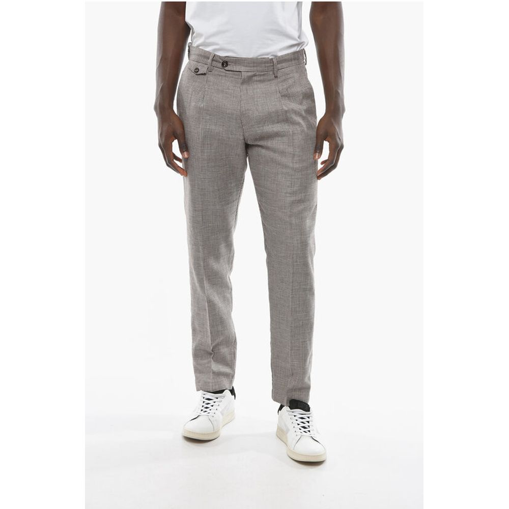 Cruna Houndstooth Motif Virgin Wool and Flax RAVAL Pants