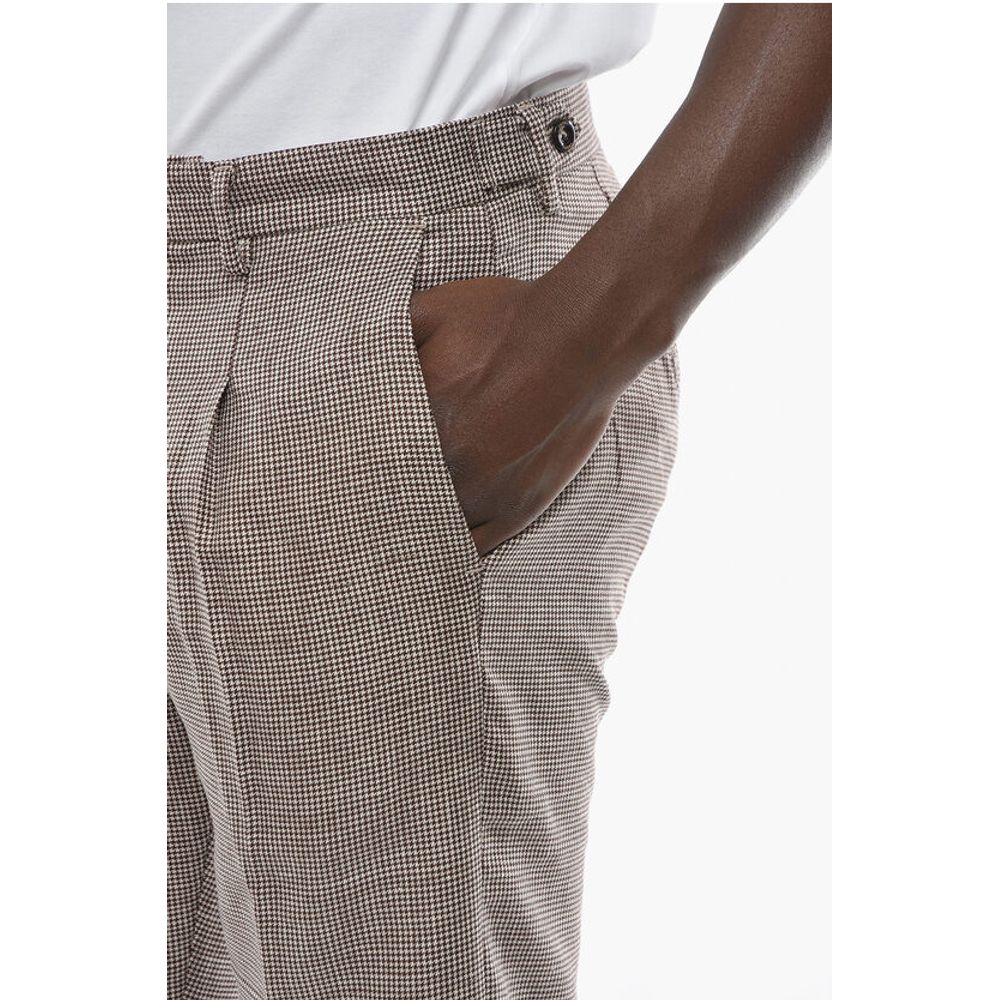Cruna Houndstooth Motif Virgin Wool and Flax RAVAL Pants