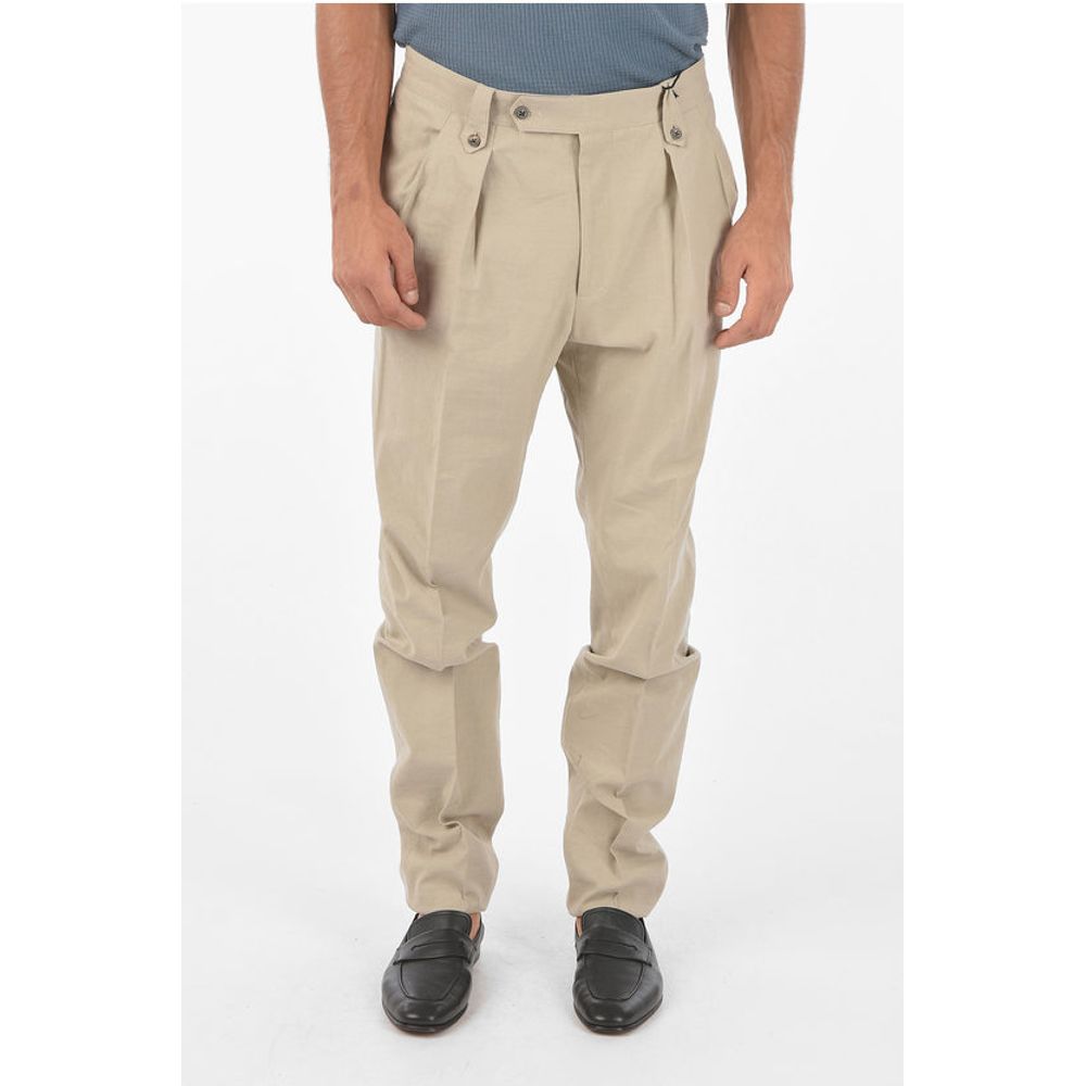 Corneliani Flax Blend Chino Pants with Double Pleat