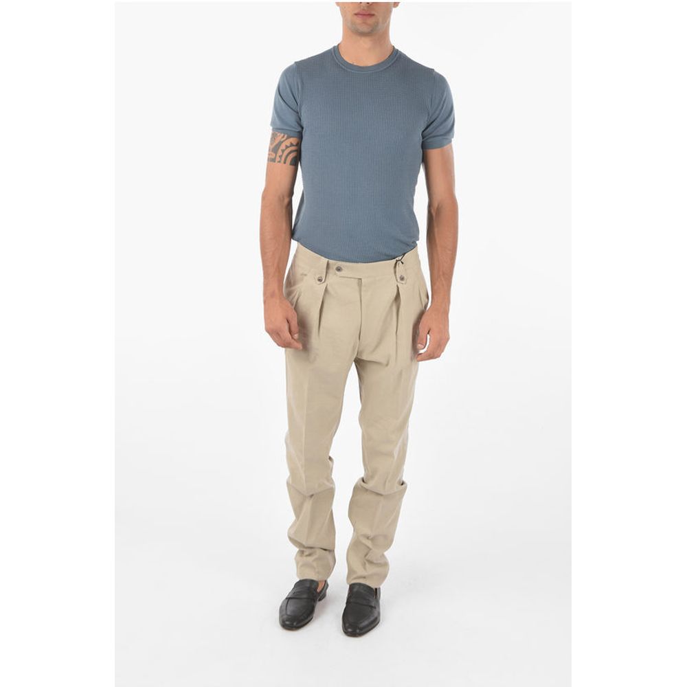 Corneliani Flax Blend Chino Pants with Double Pleat