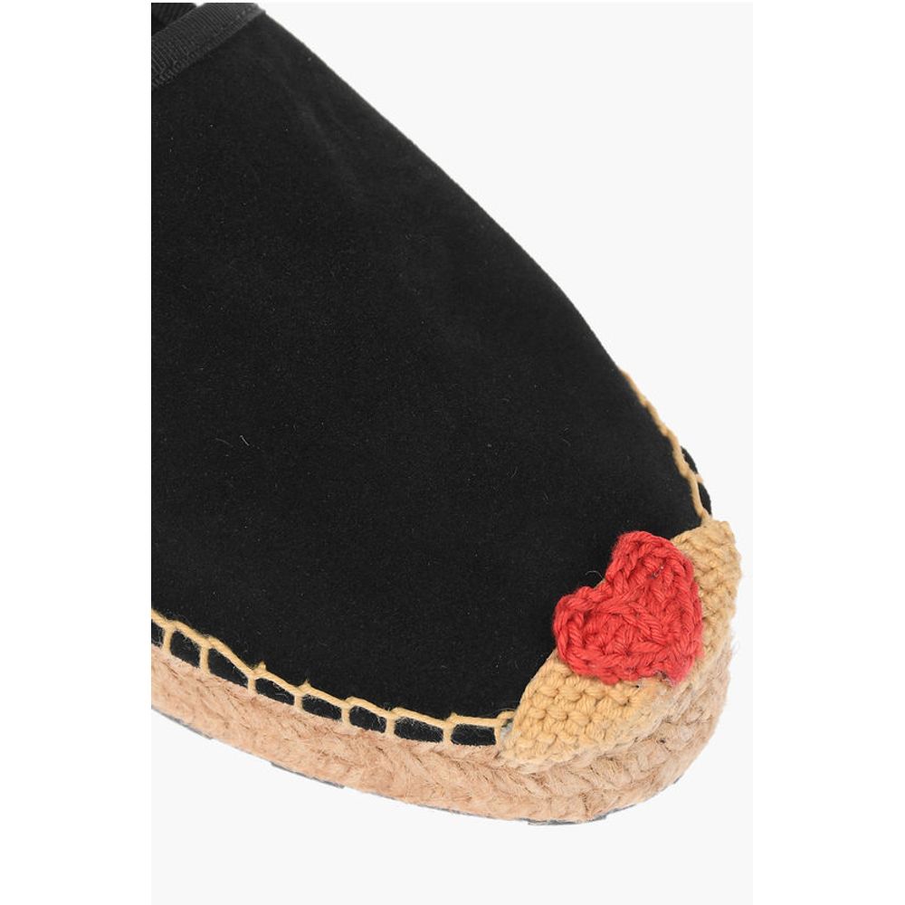 Moschino LOVE Suede Split Leather Platform Espadrilles with Heart Emd