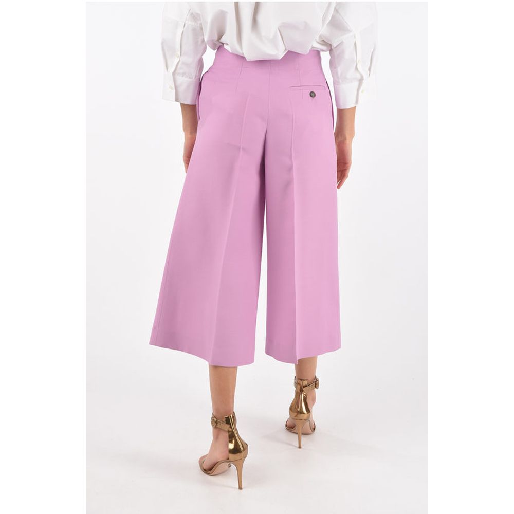 Super Blond Single-pleated Wool and Silk Flared Gaucho Pants