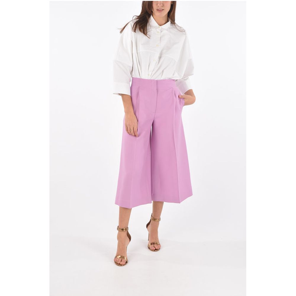 Super Blond Single-pleated Wool and Silk Flared Gaucho Pants