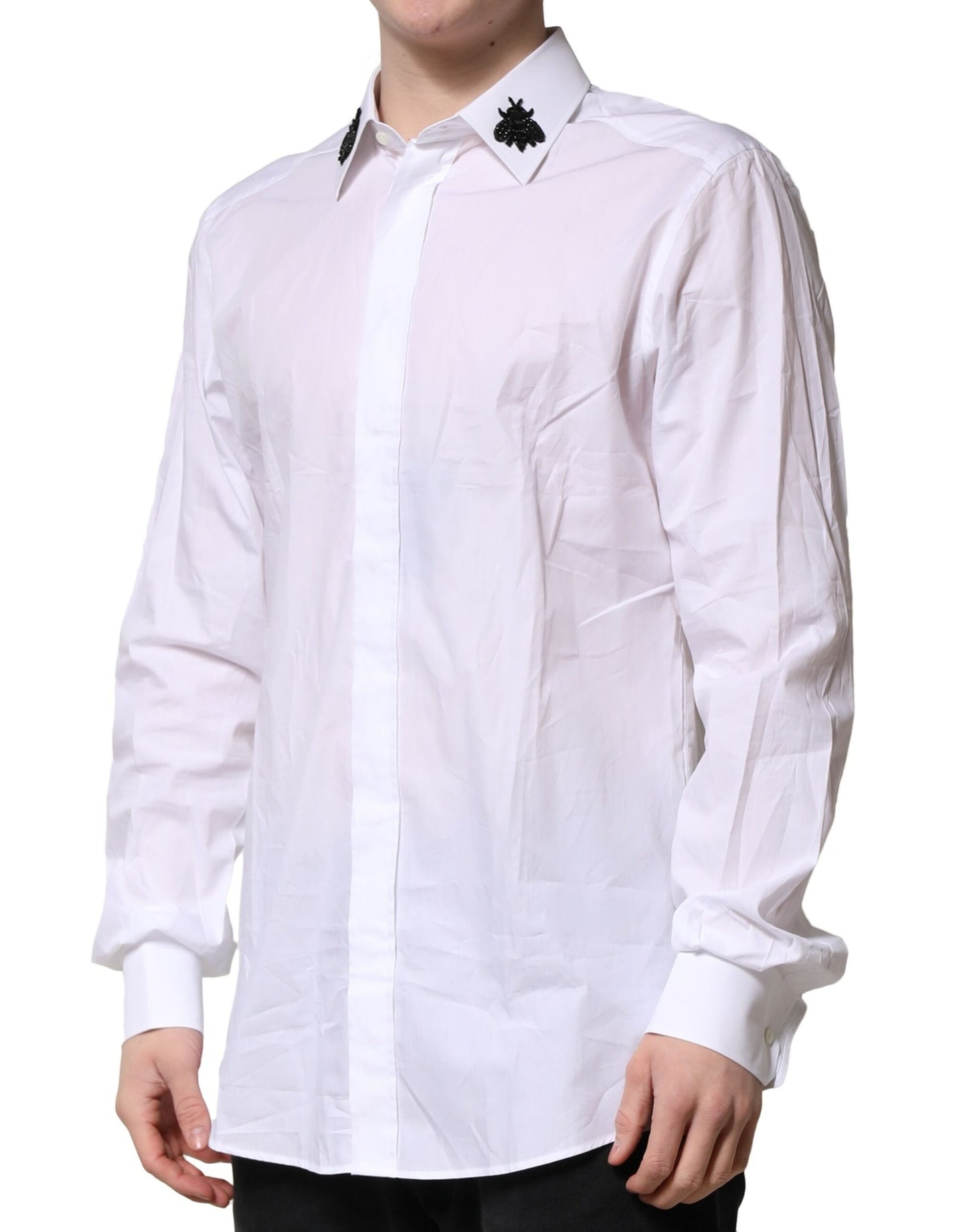 Dolce & Gabbana White Cotton GOLD Mens Dress Formal Shirt