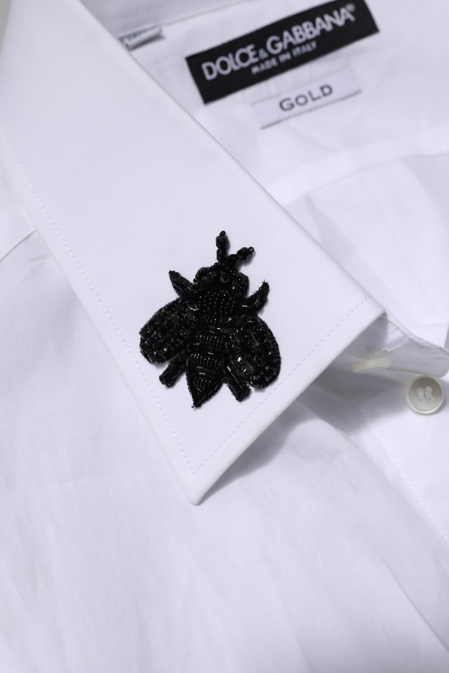 Dolce & Gabbana White Cotton GOLD Mens Dress Formal Shirt