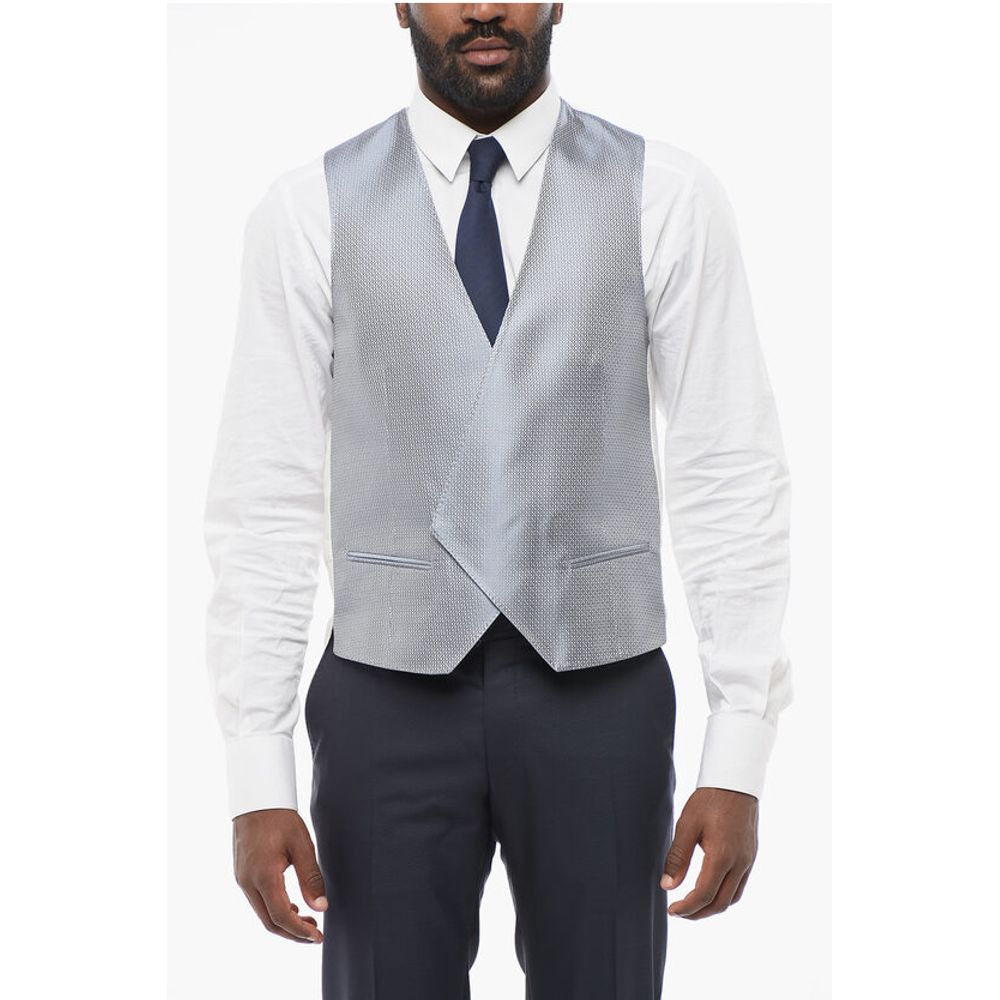 Corneliani Embroidered Silk Double Breasted Vest With Jetted Pockets