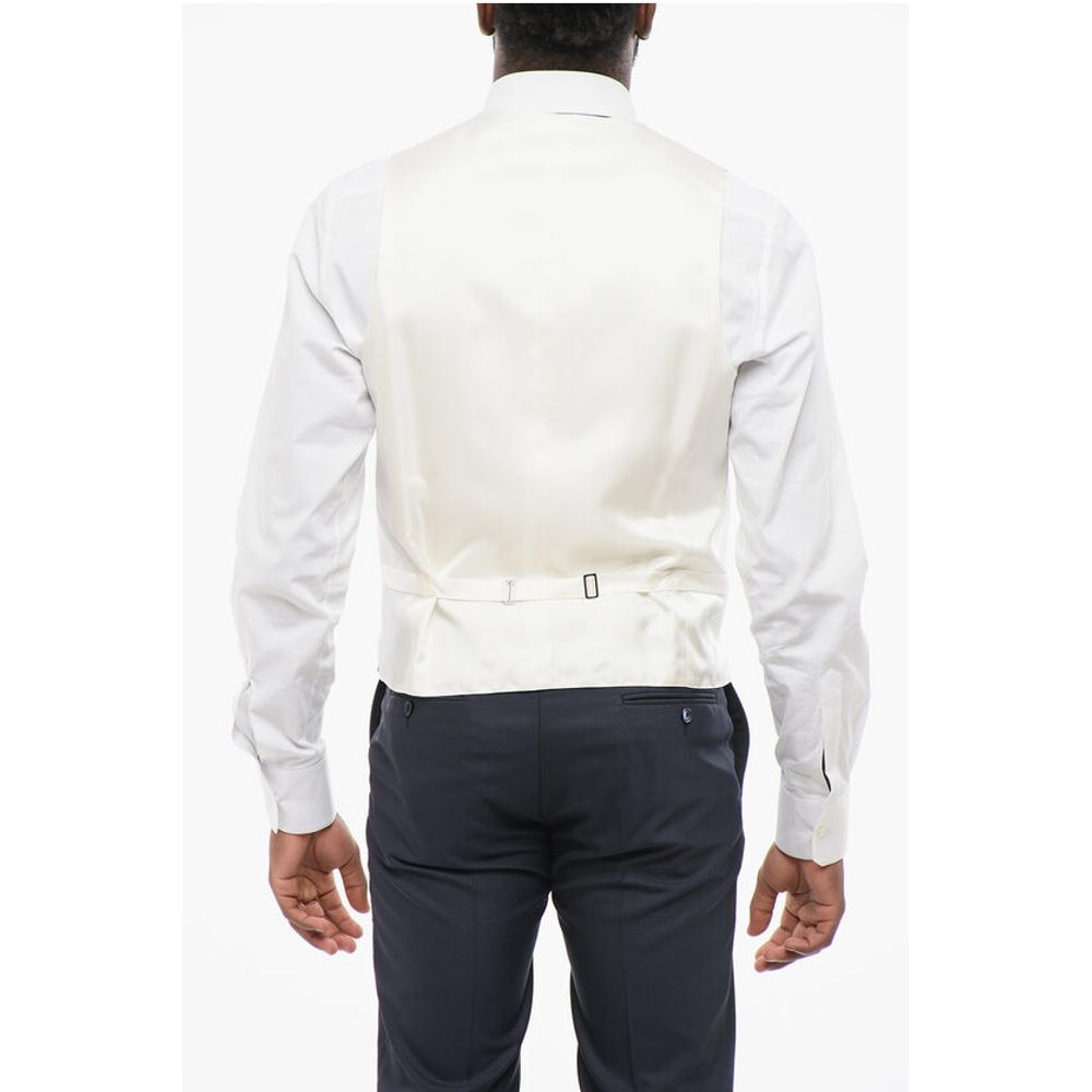 Corneliani Embroidered Silk Double Breasted Vest With Jetted Pockets