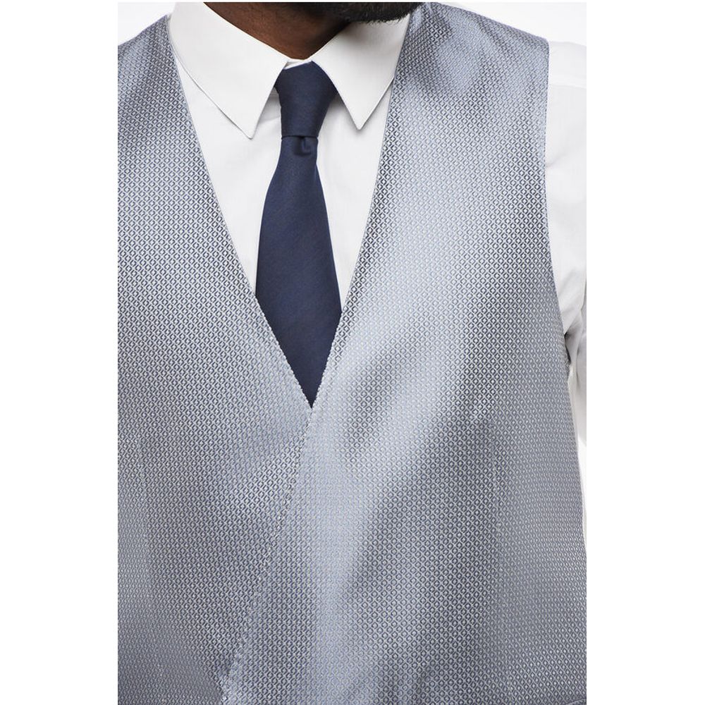 Corneliani Embroidered Silk Double Breasted Vest With Jetted Pockets