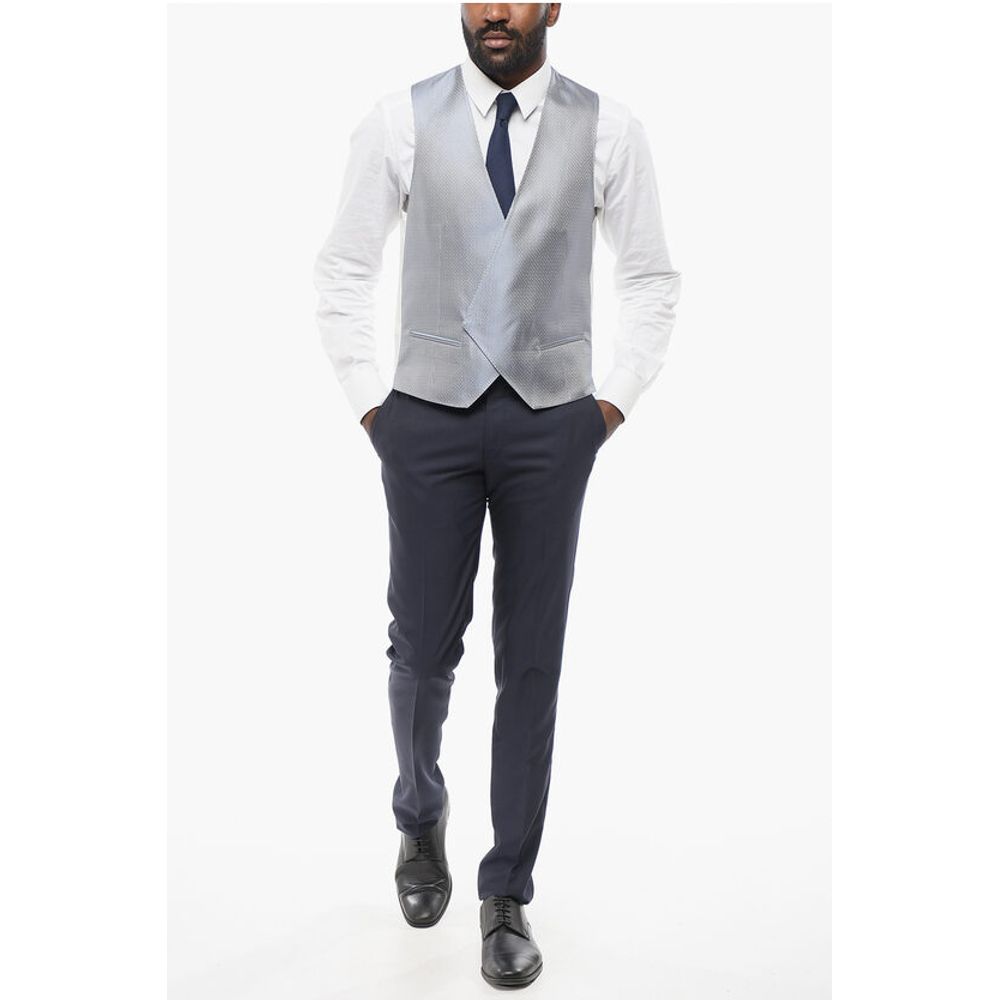 Corneliani Embroidered Silk Double Breasted Vest With Jetted Pockets