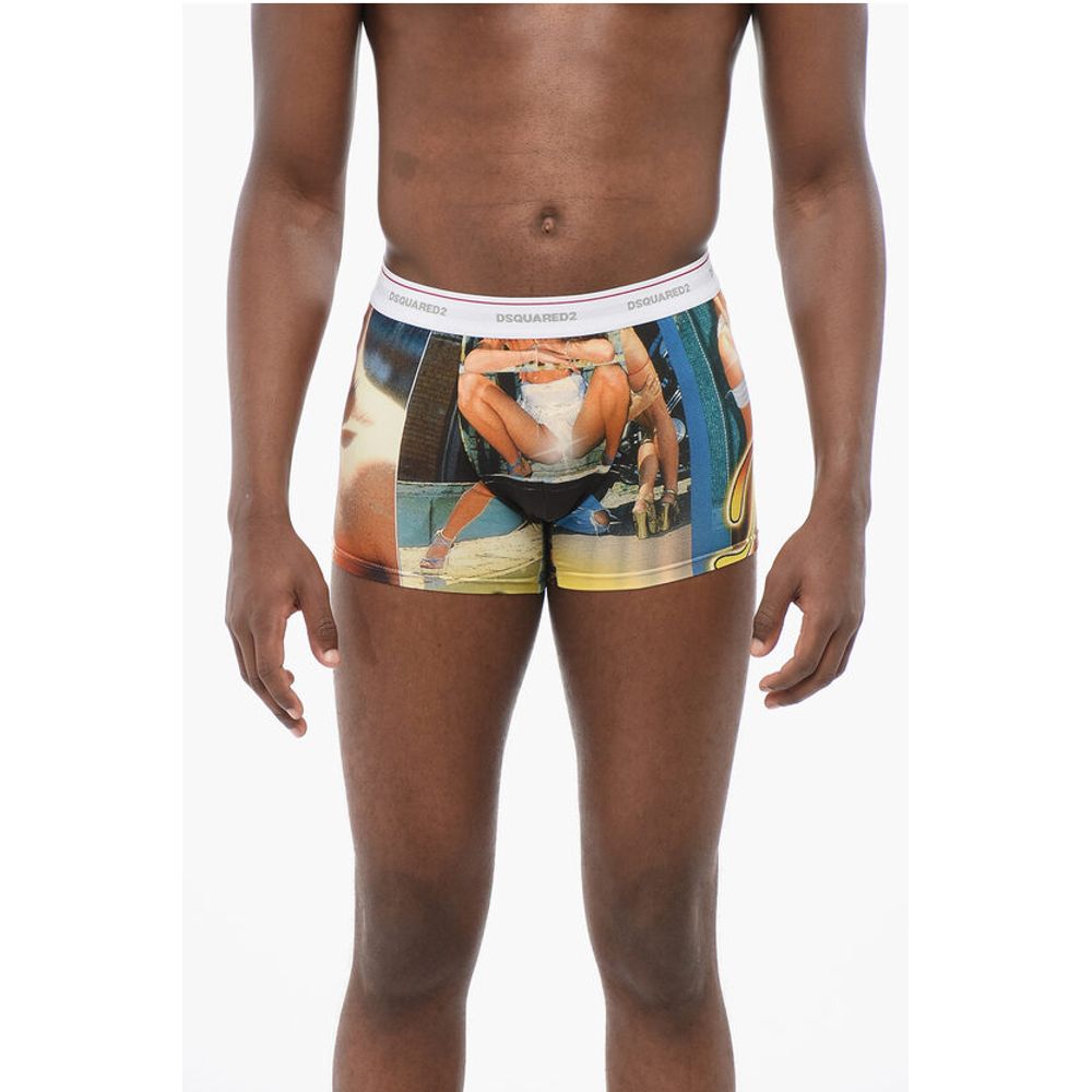 Dsquared² Printed Cotton Blend Boxer with Contrasting Waistband