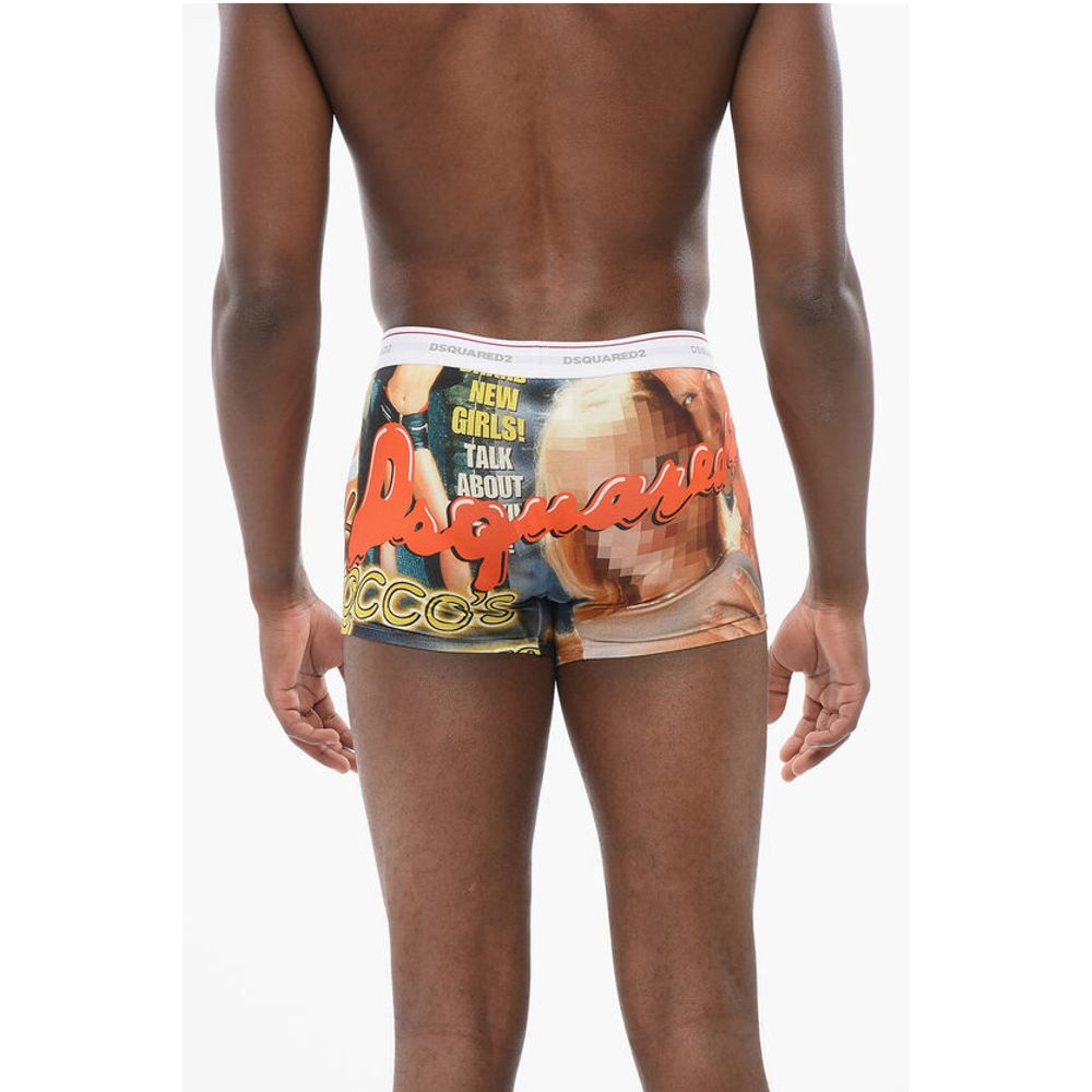 Dsquared² Printed Cotton Blend Boxer with Contrasting Waistband