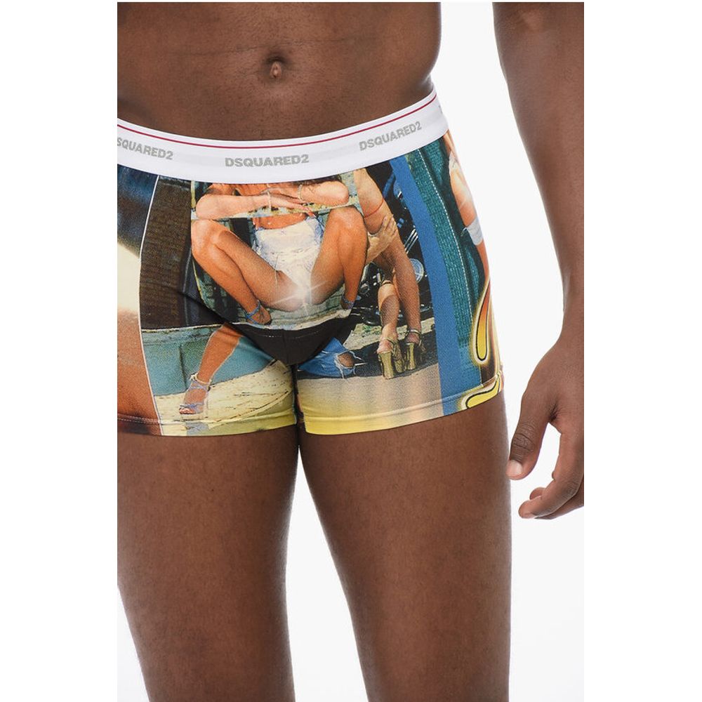 Dsquared² Printed Cotton Blend Boxer with Contrasting Waistband