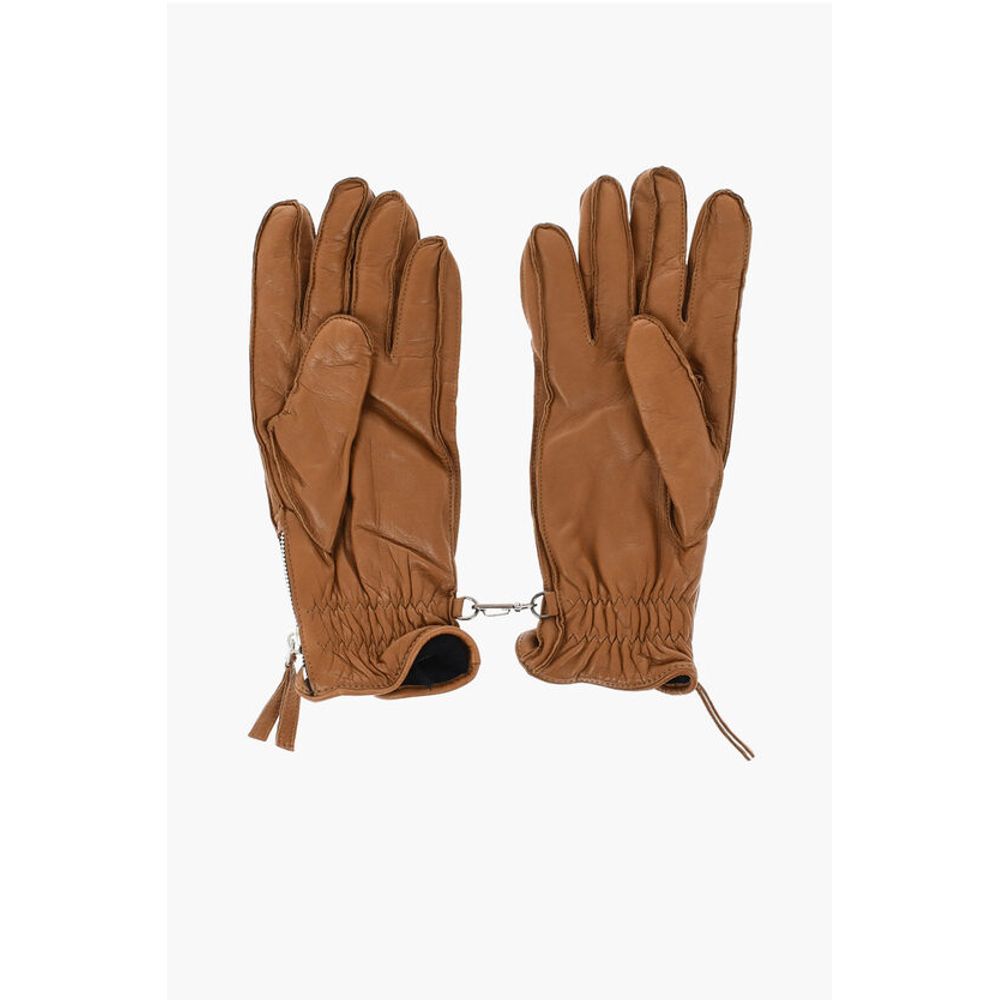 Dsquared² Leather Gloves With Half Zip and Embossed Logo