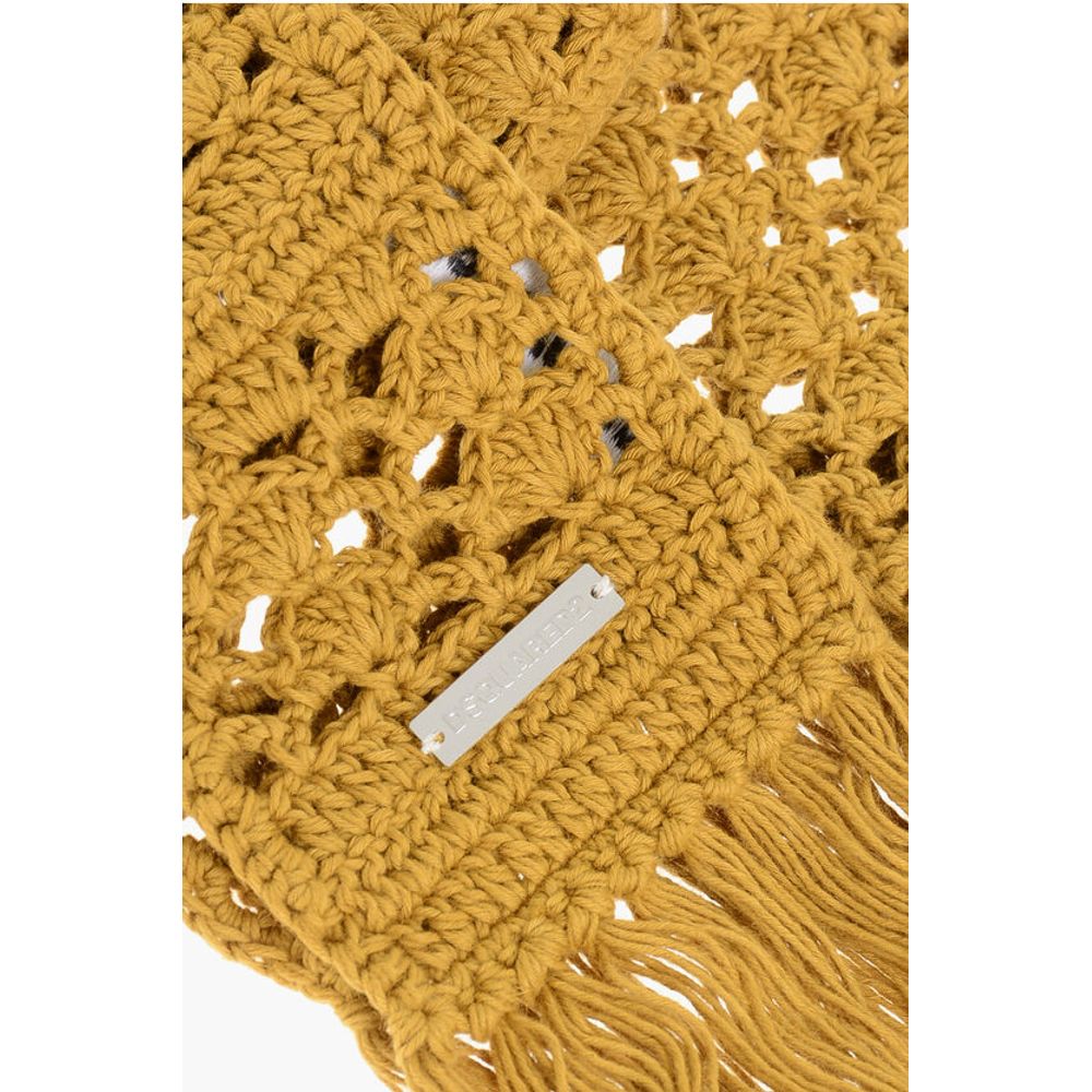 Dsquared² Solid Color Crochet Scarf with Fringes