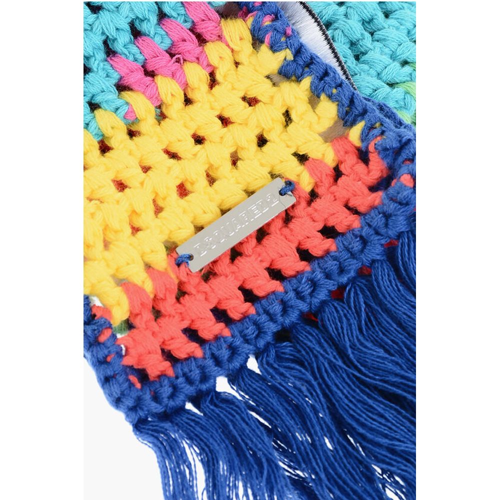 Dsquared² Multicolor Fringed Crochet Scarf