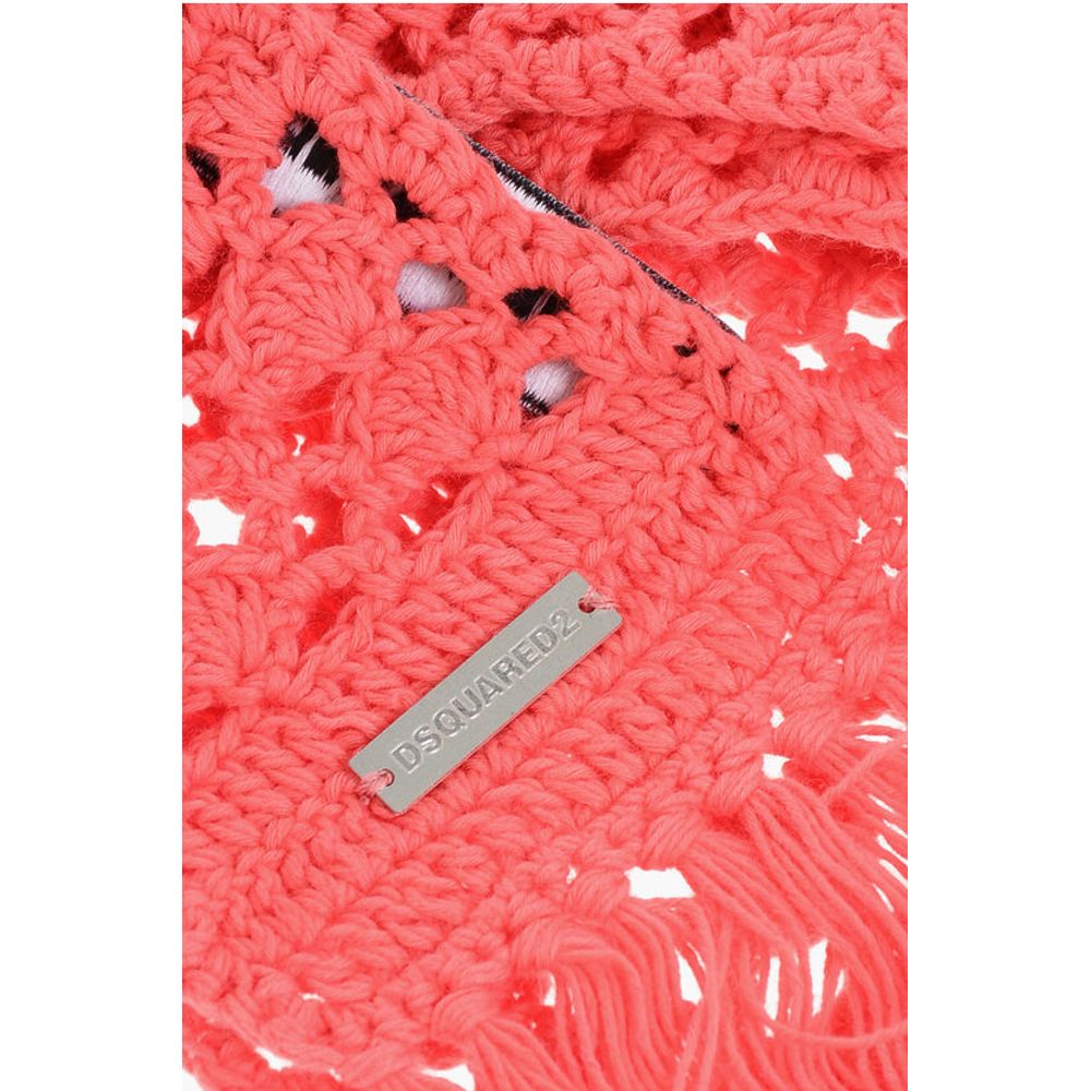 Dsquared² Solid Color Crochet Scarf with Fringes