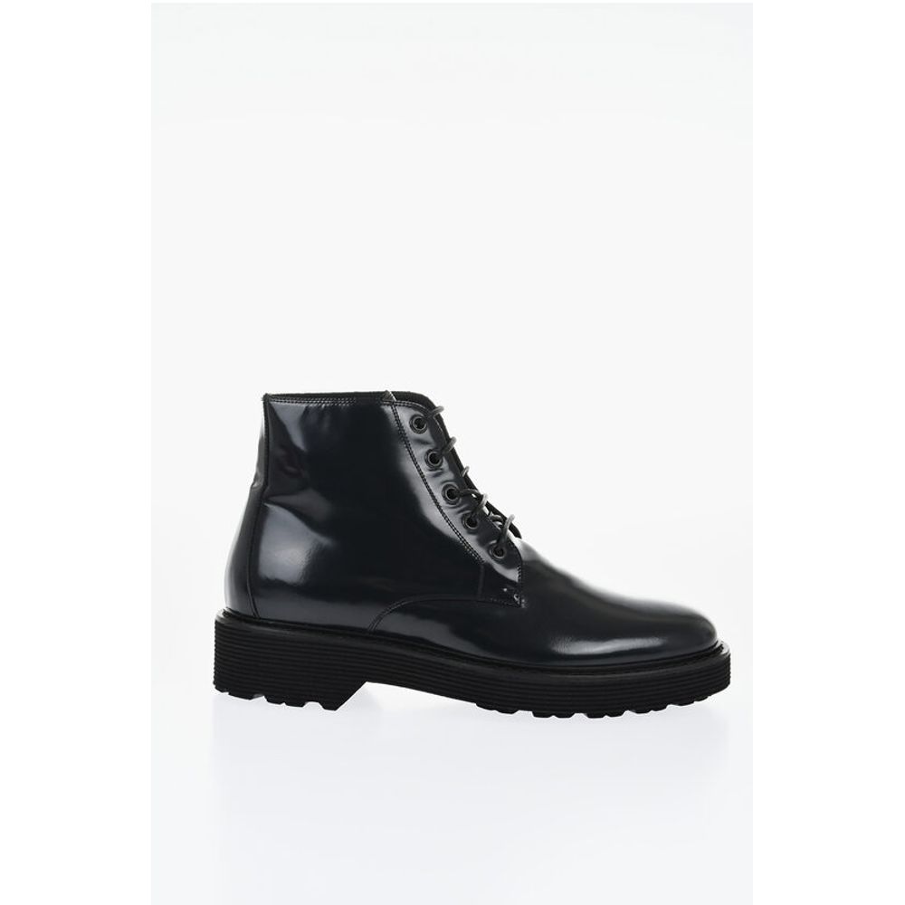 Corneliani Solid Color Patent Leather Ankle Boots with Vibram Sole