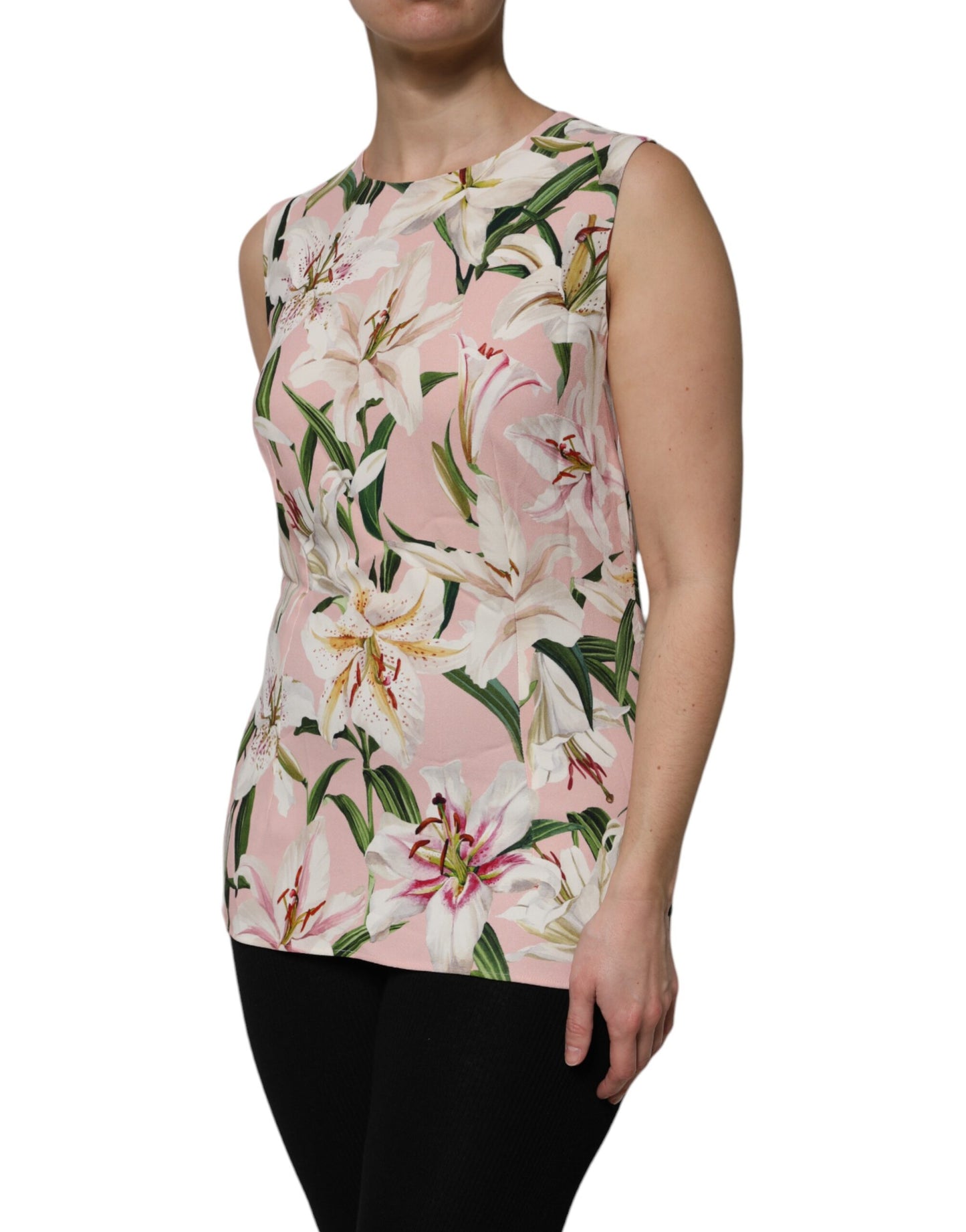 Dolce & Gabbana Pink Floral Print Sleeveless Tank Blouse Top