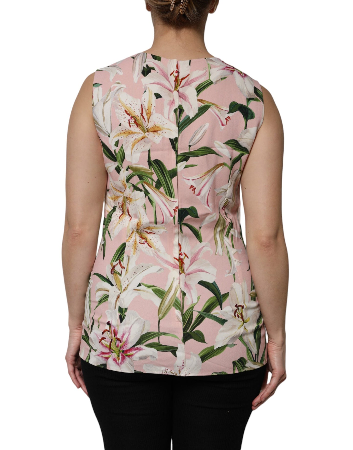 Dolce & Gabbana Pink Floral Print Sleeveless Tank Blouse Top