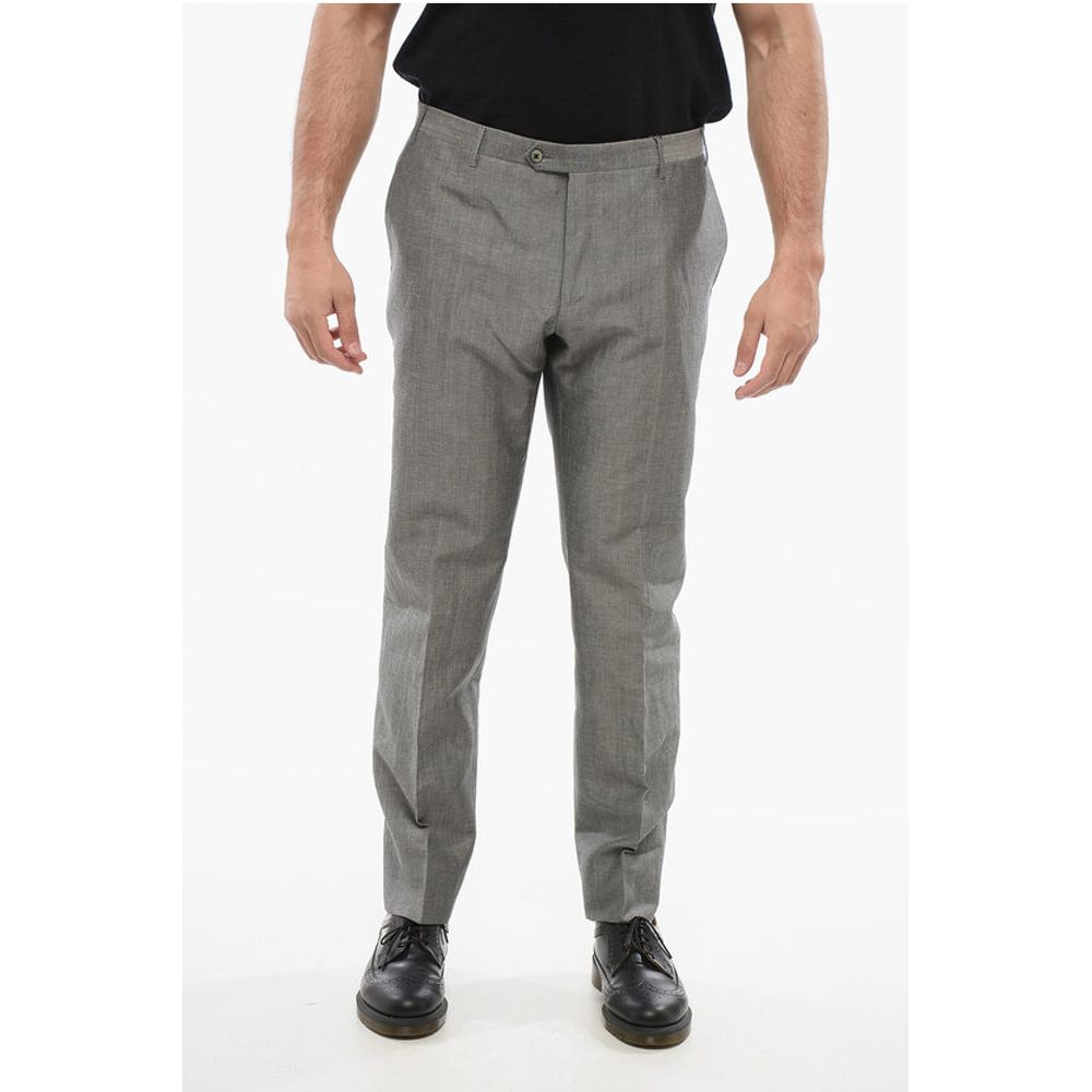 Corneliani Blended Linen Bouclè Effect Pants with Four Pockets