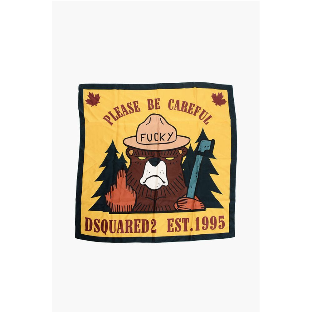 Dsquared² Lucky Bear Printed Silk Foulard