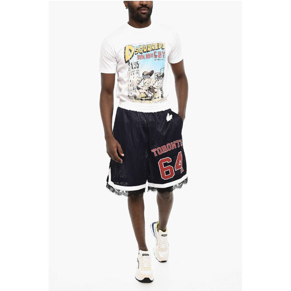 Dsquared² Perforated Color Block Shorts with Drawstring Waist