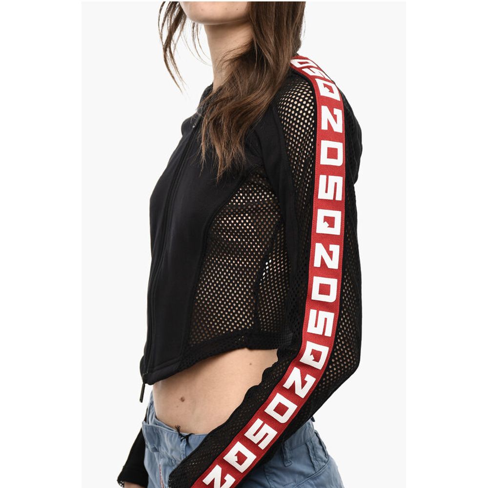 Dsquared² Cropped Zipped Sweatshirt With Mesh Details And Logoed Bands