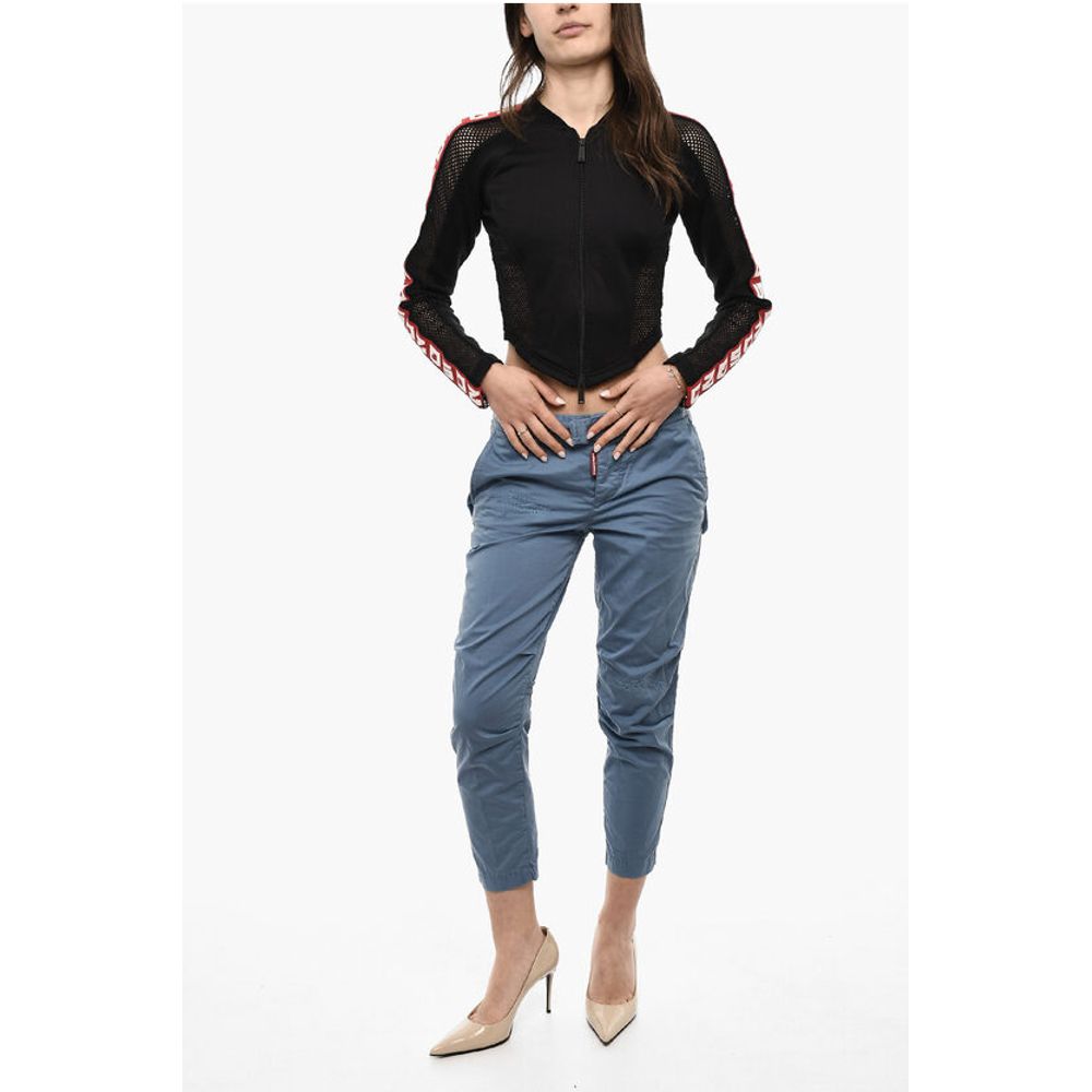 Dsquared² Cropped Zipped Sweatshirt With Mesh Details And Logoed Bands