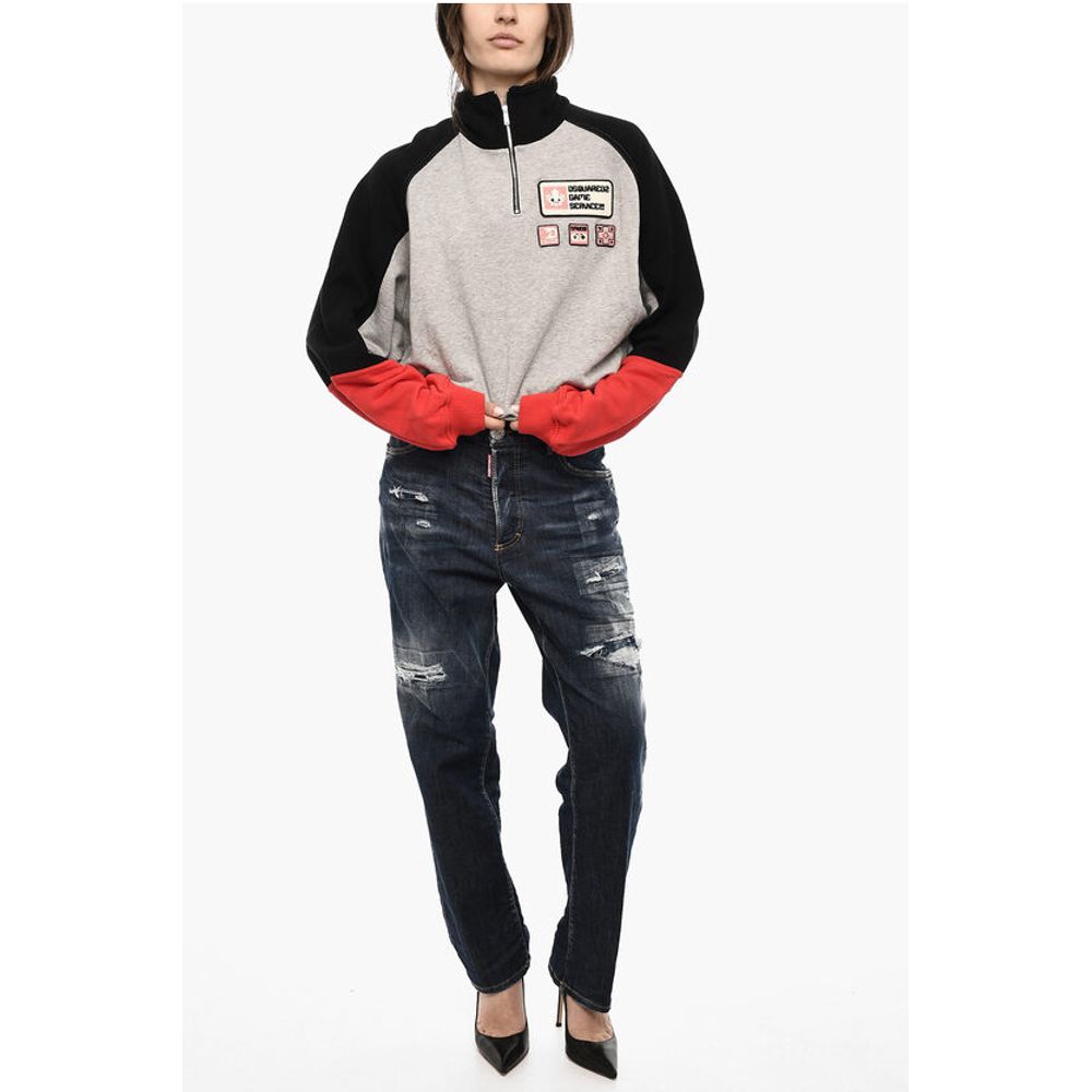 Dsquared² Half Zip Cotton Sweatshirt with Patches