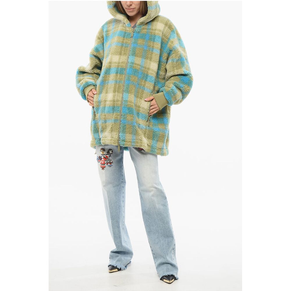 Dsquared² Sherpa Zip-up Hoodie with Tartan Pattern