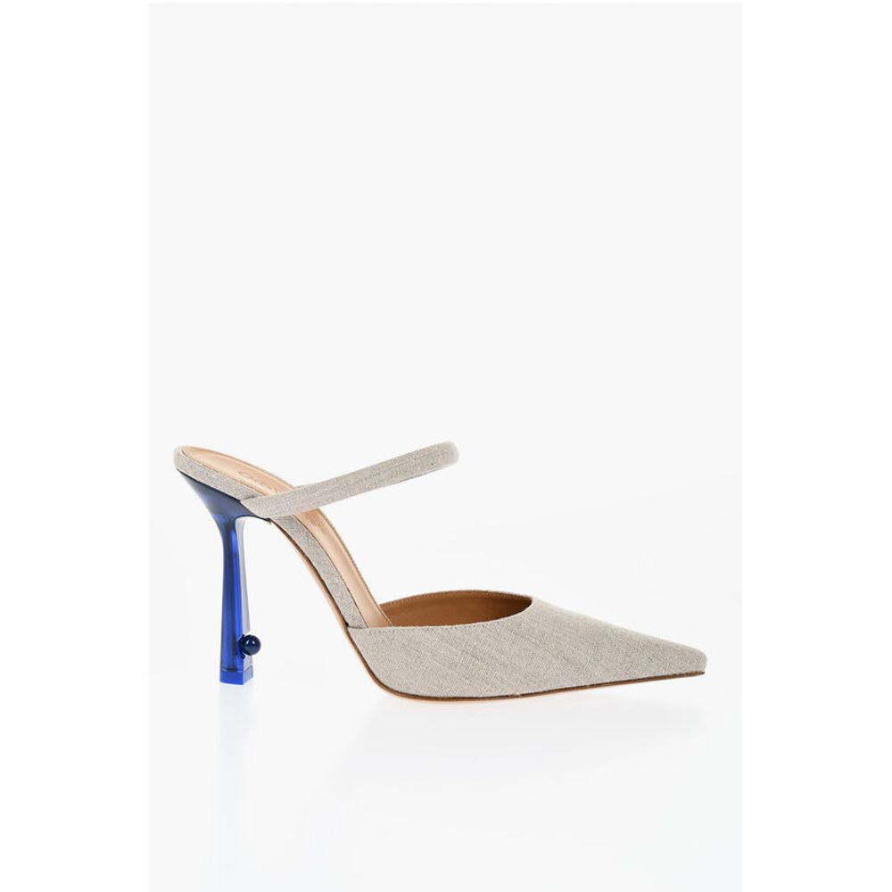 Off-White Pointed Linen Blend LOLLIPOP Mules Heel 11 cm