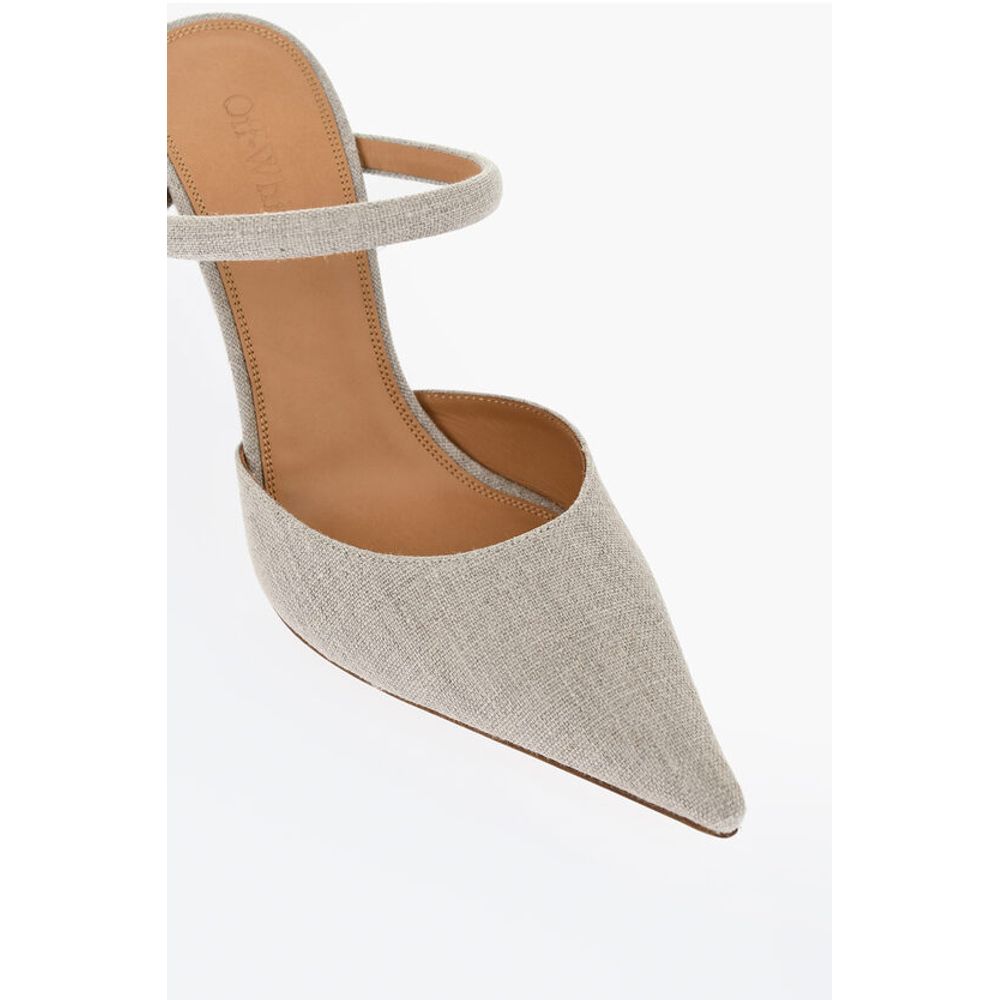 Off-White Pointed Linen Blend LOLLIPOP Mules Heel 11 cm