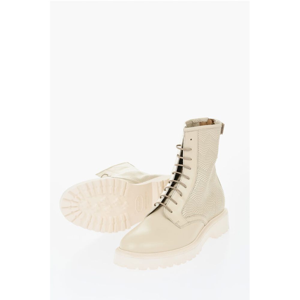 Woolrich Perforated Leather Combat Booties with Back Zip