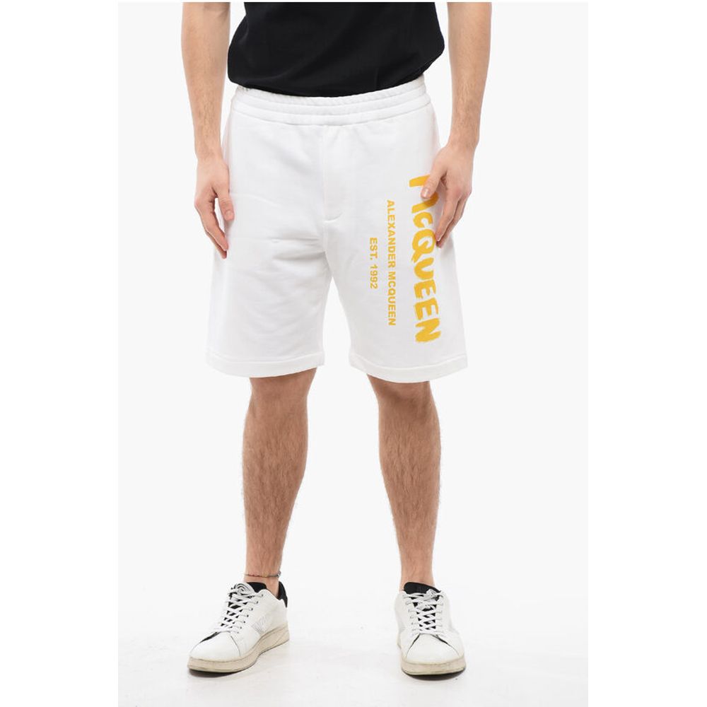 Alexander McQueen Brushed Cotton Shorts with Printed Logo