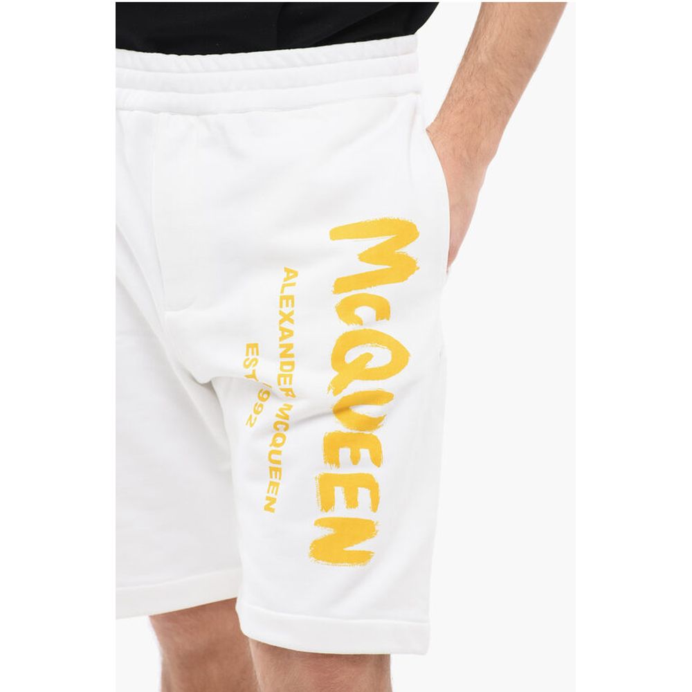 Alexander McQueen Brushed Cotton Shorts with Printed Logo