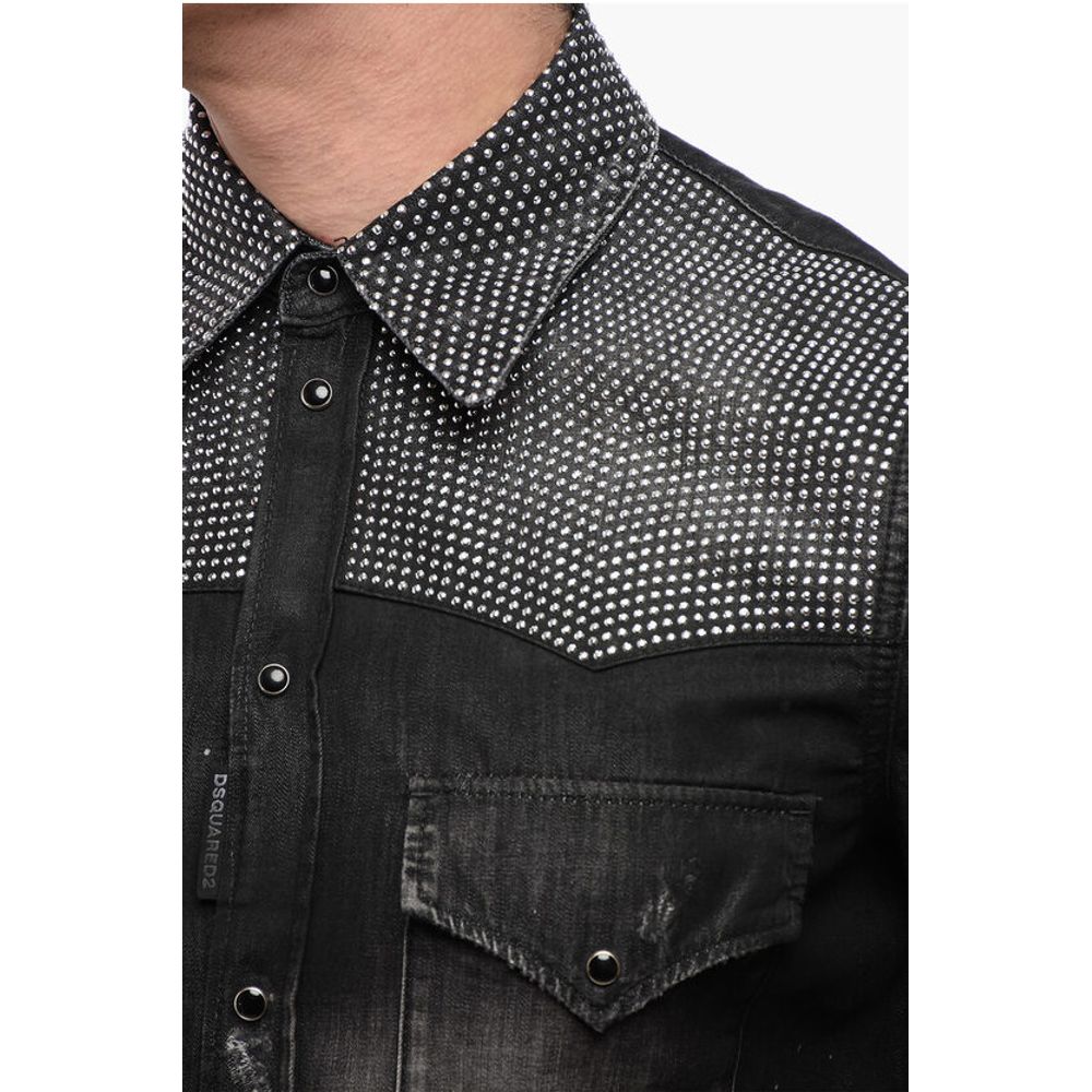 Dsquared² Distressed Denim Shirt with Rhinestones
