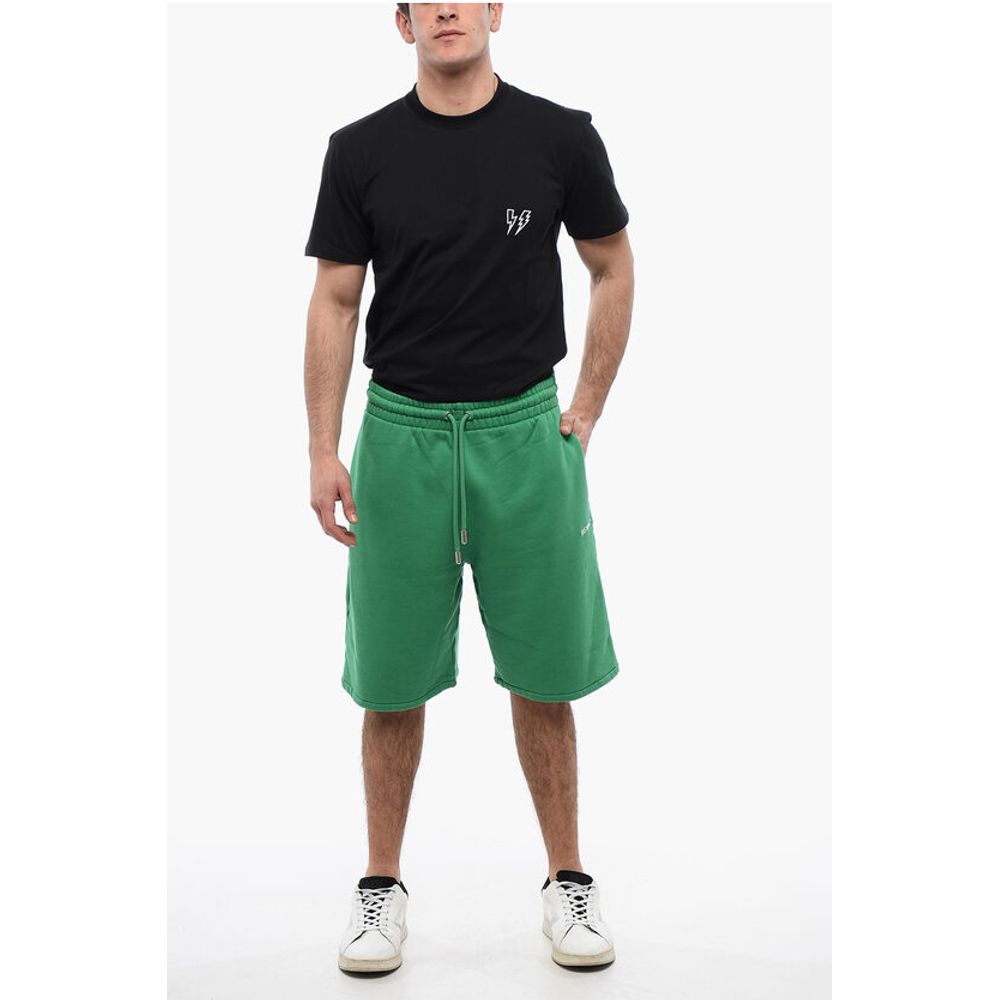 Off-White Brushed Cotton jogger Shorts With Embroidered Bandana Logo