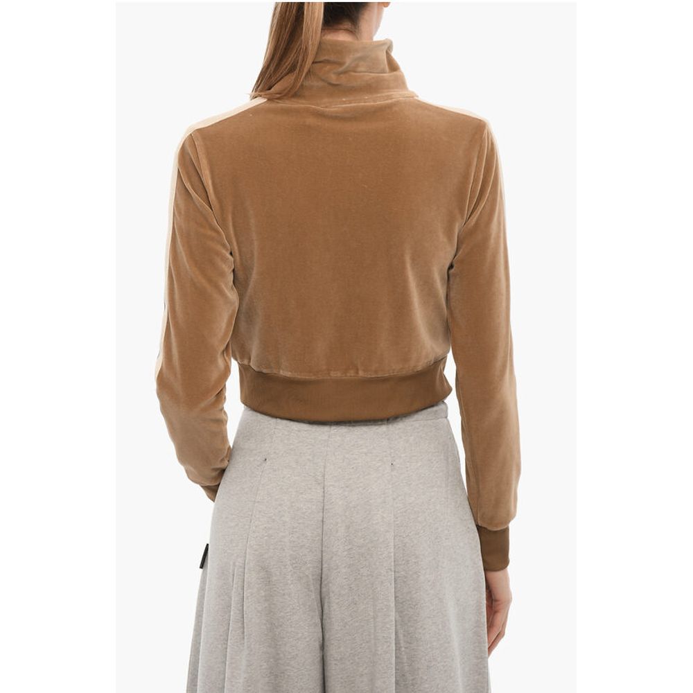 Palm Angels Velvet Sweatshirt with Zip Closure