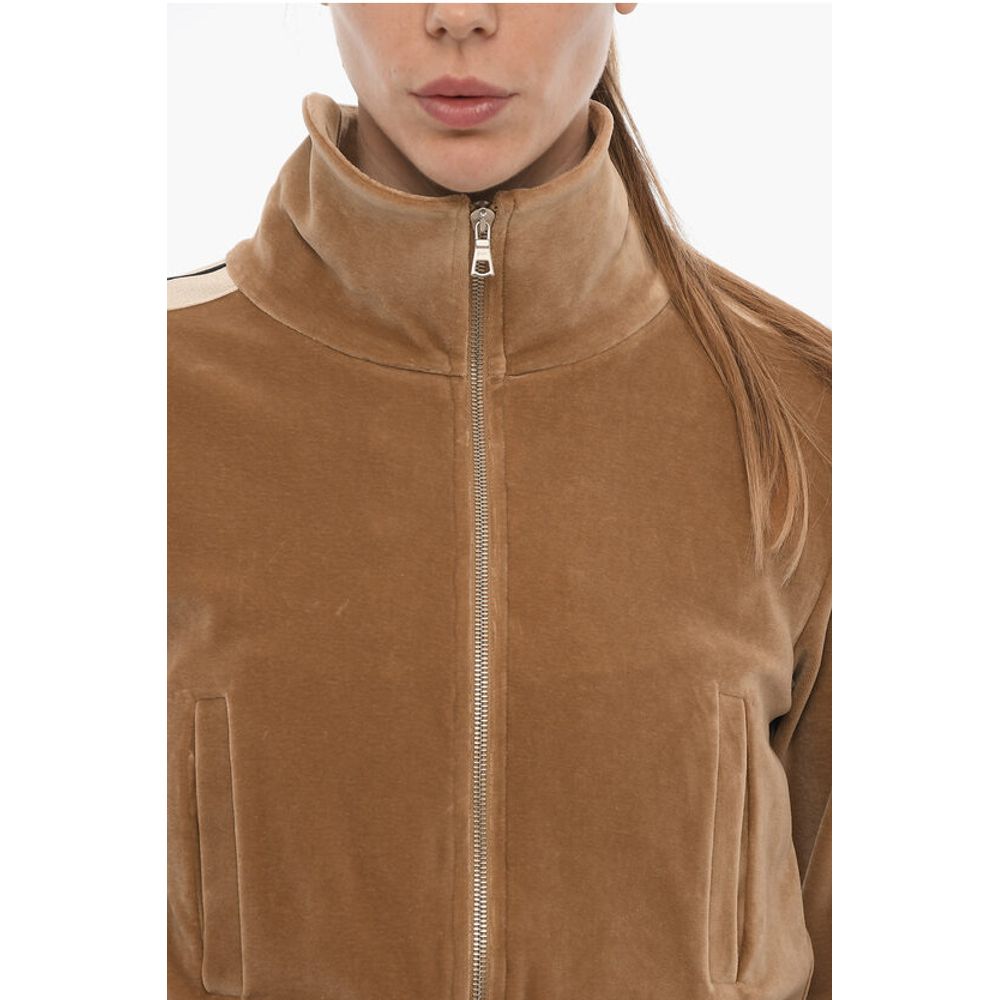 Palm Angels Velvet Sweatshirt with Zip Closure