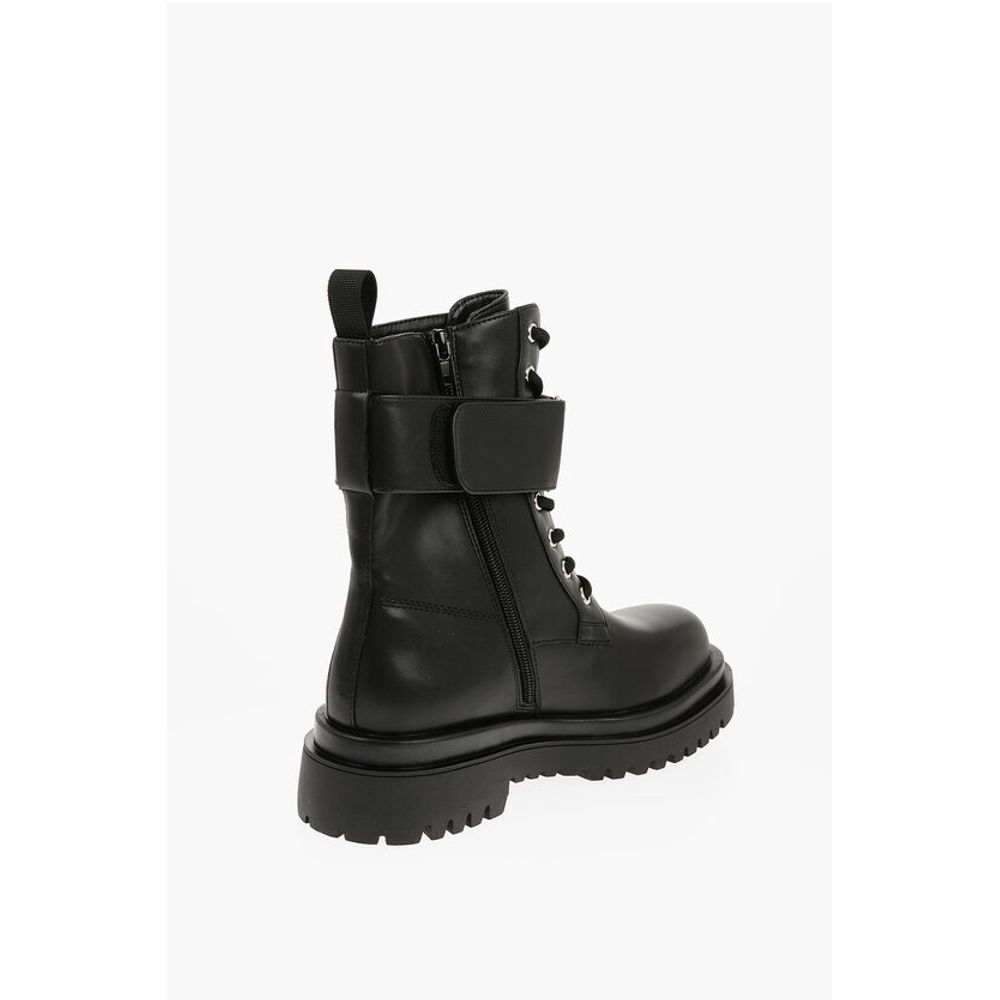 Versace JEANS COUTURE Faux Leather DREW Combat Boots with Metal Logo
