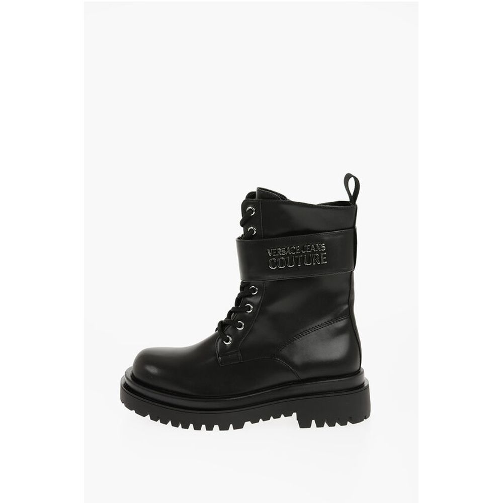Versace JEANS COUTURE Faux Leather DREW Combat Boots with Metal Logo
