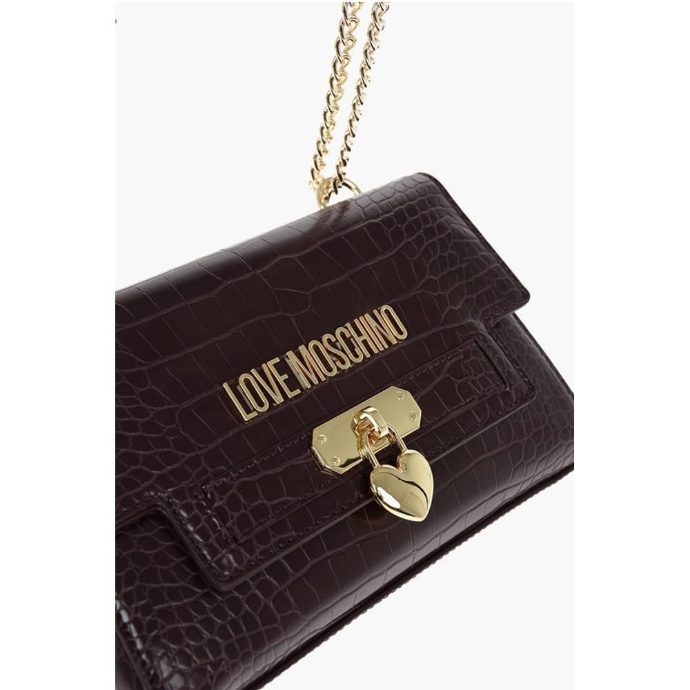 Moschino LOVE Crocodile Printed Faux Leather Crossbody Bag