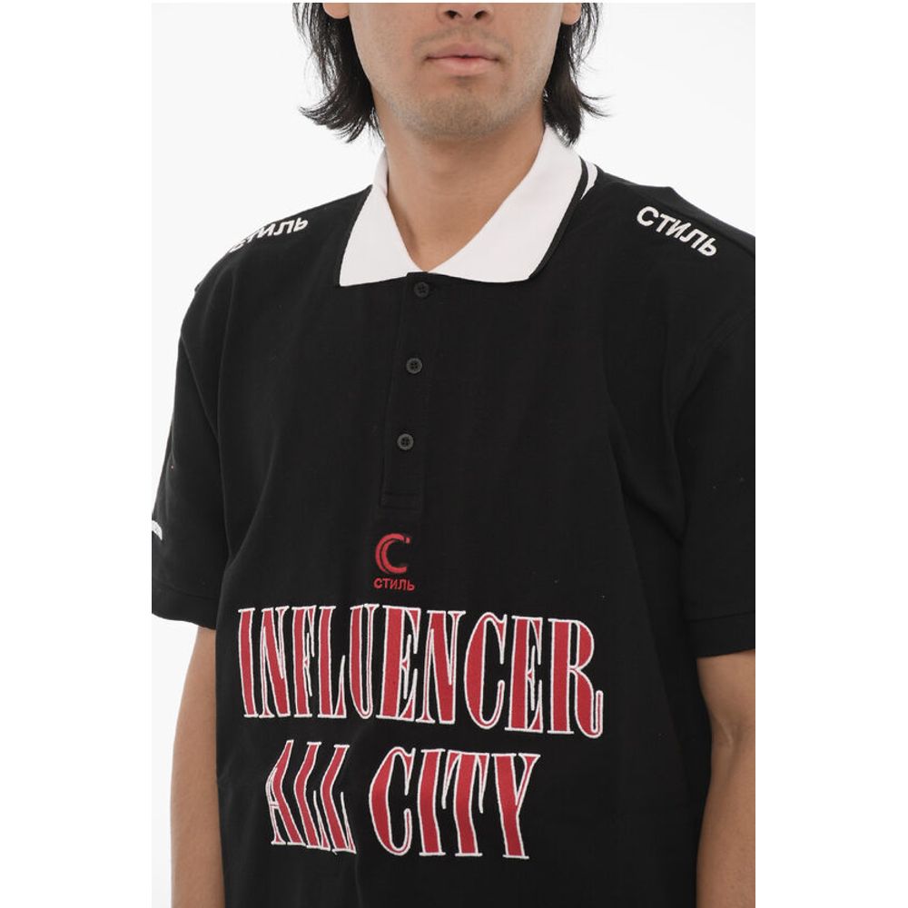 Heron Preston Pique Cotton INFLUENCER 3-Buttons Polo Shirt with Maxi Embro